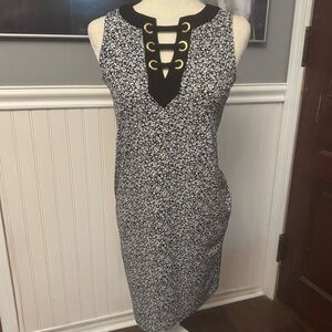 Michael Kors Black White Floral Print Sleeveless Dress Size XS